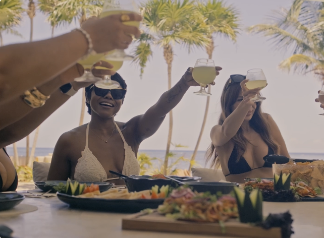 Friends celebrating together at a private villa